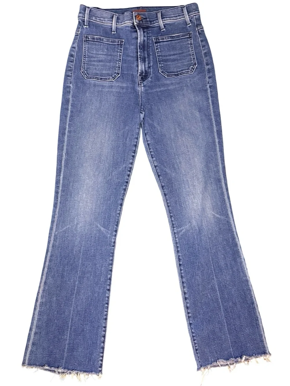 MOTHER Hustler Patch Pocket Ankle Fray Out For The Evening Medium Blue Size 27